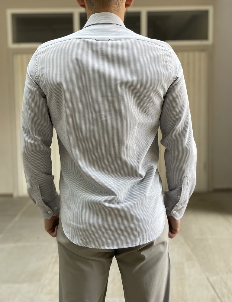 Ανδρικό γκρι ριγέ πουκάμισο με γιακά 1820G φωτογραφία